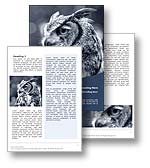The Owl Word template in blue for Microsoft Word shows a Great Horned Owl. The Owl is not only a nocturnal bird of prey but is a symbol of wisdom, knowledge and intelligence. The Owl MS Word template is the ideal Office template for any bird of prey, endangered spieces, knowledge, consulting report, learning document or school publication.

Click the Owl word template thumbnail for color, pricing, and purchase options