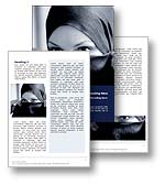The Muslim Word Template in blue shows a Muslim woman wearing a hijab. A symbol of Islamic teaching, female oppression and freedom. The Muslim Microsoft Word Template is the perfect Word Template design for any Muslim brochure, Islam review, Islamic extremist report, war on terror publication, oppression document, al-Qaeda report, human rights journal or religious morality newletter.

Click the Muslim word template thumbnail for color, pricing, and purchase options